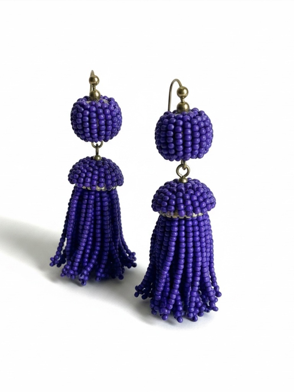 Purple Tassel Earrings Gold Hardware Statement Dangle Beaded Jewelry